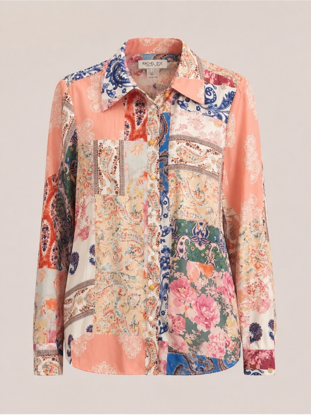 Rachel Zoe Patchwork Paisley Floral Blouse Oversized Small | Zimmermann Vibes - Picture 2 of 10